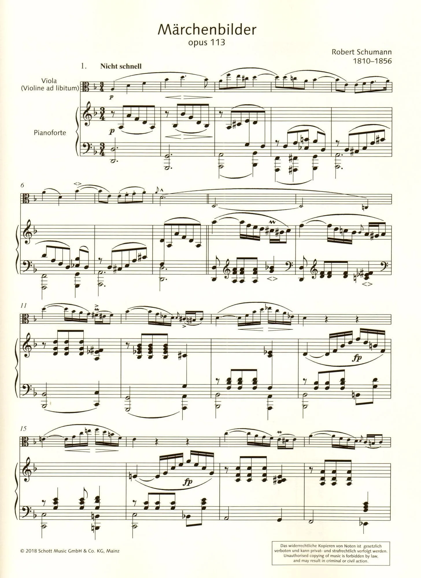 Schumann, Robert - Marchenbilder (Fairy-Tale Pictures), Op 113 - for Viola (Violin) and Piano - Schott - Image 2