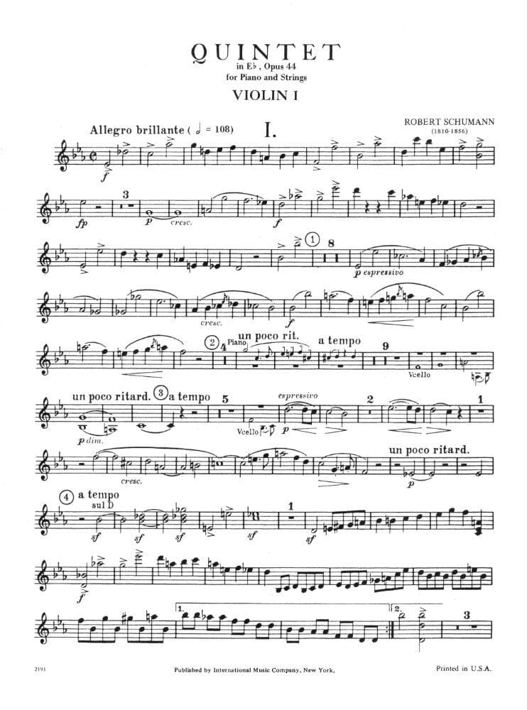 Schumann, Robert - Piano Quintet in E-flat Major, Op 44 For String Quartet and Piano Published by International Music Company - Image 2