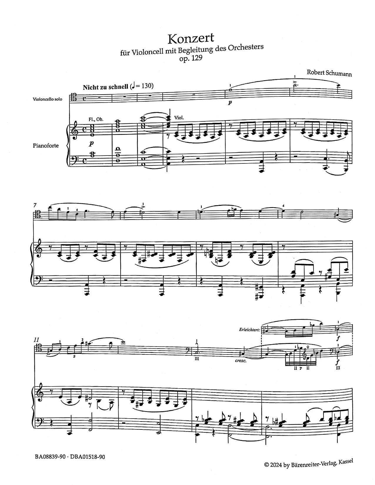 Schumann, Robert - Cello Concerto in a minor, op. 129 for Cello and Piano - Barenreiter Urtext - Image 5