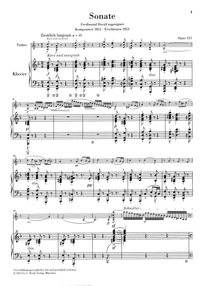 Schumann, Robert - Sonata No 2 in D minor, Op 121 - for Violin and Piano - edited by Ernst Herttrich - G Henle Verlag URTEXT - Image 2