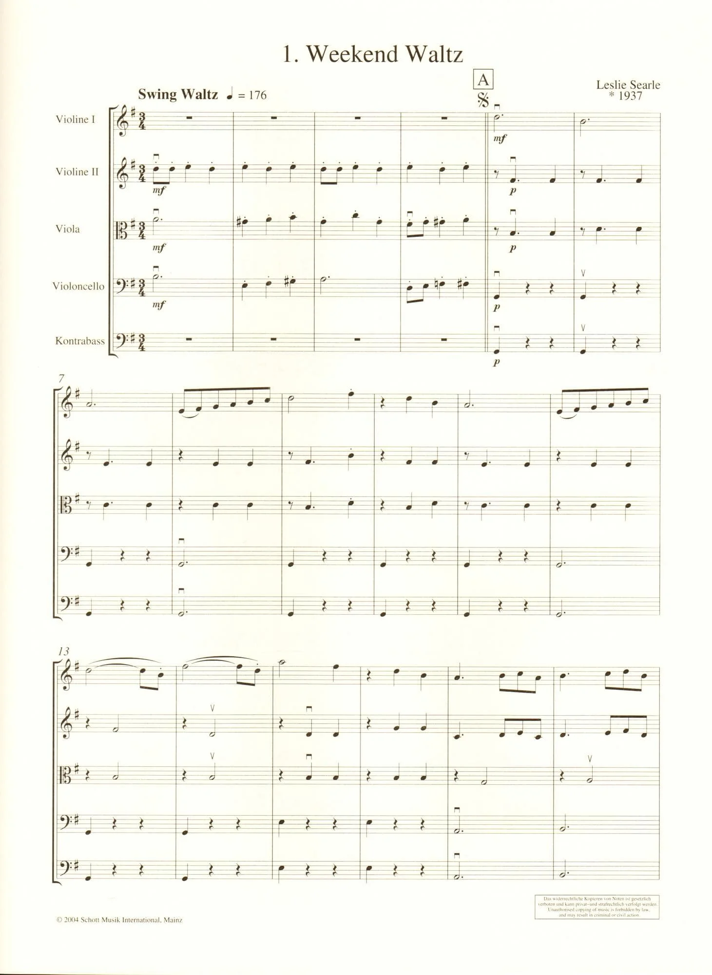 Searle, Leslie - Swing Waltzes for String Ensemble Score and Parts Published by Schott Music - Image 3