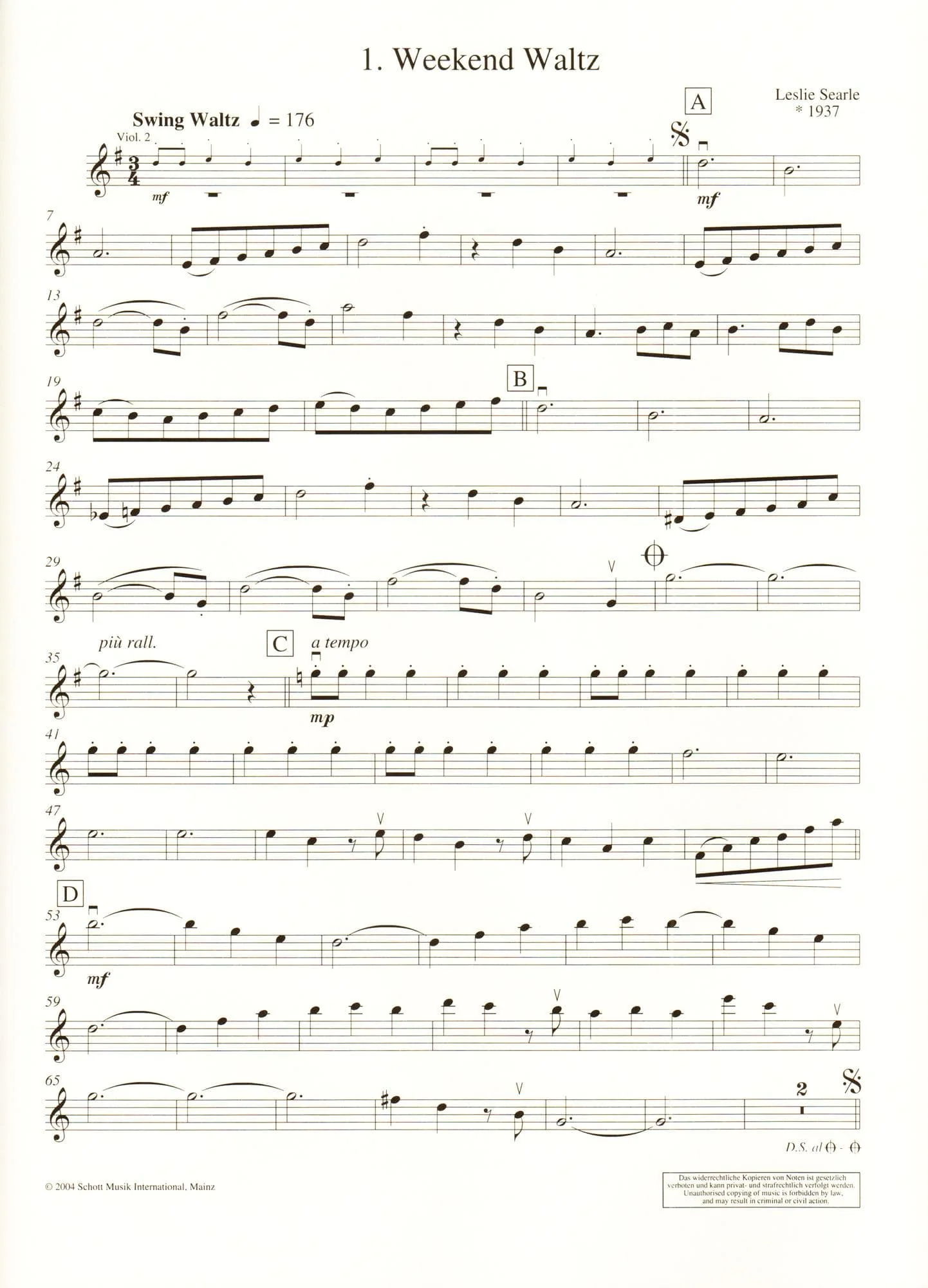 Searle, Leslie - Swing Waltzes for String Ensemble Score and Parts Published by Schott Music - Image 4