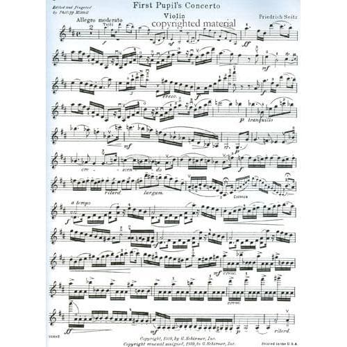 Seitz, Fritz (Friedrich) - Student's Concerto No 1 In D Major Op 7 For Violin and Piano Published by G Schirmer - Image 3
