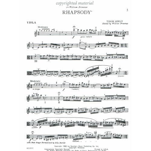 Serly - Rhapsody For Viola and Orchestra Published by Peer Music - Image 2