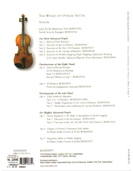 Sevcik, Otakar - School of Violin Technics, Op 1 Book 4 - Exercises in the 1st Position - published by Bosworth & Co - Image 3