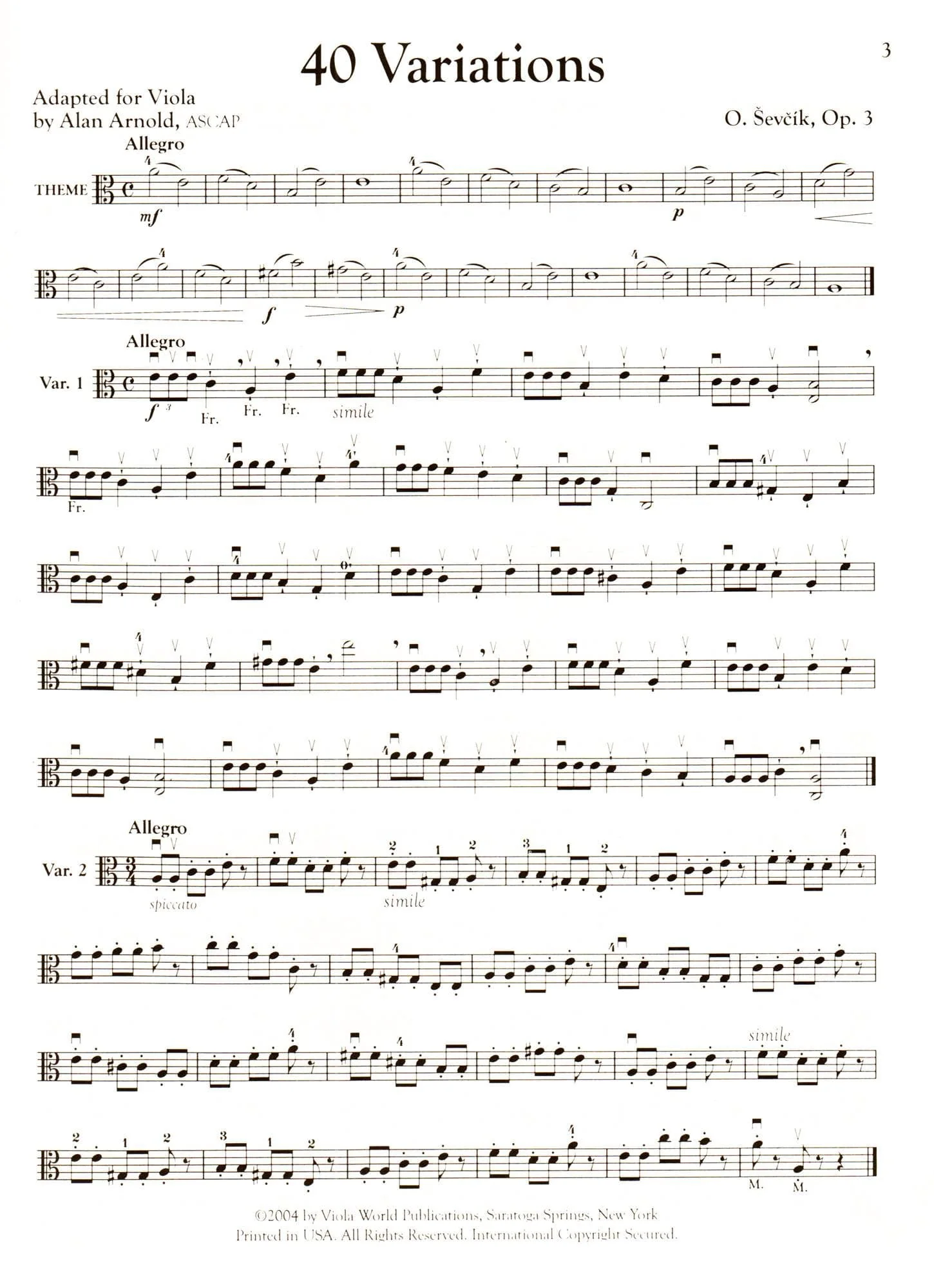 Sevcik, Otakar - Forty Variations for Viola Op 3 - Edited by Alan Arnold - Viola World - Image 2