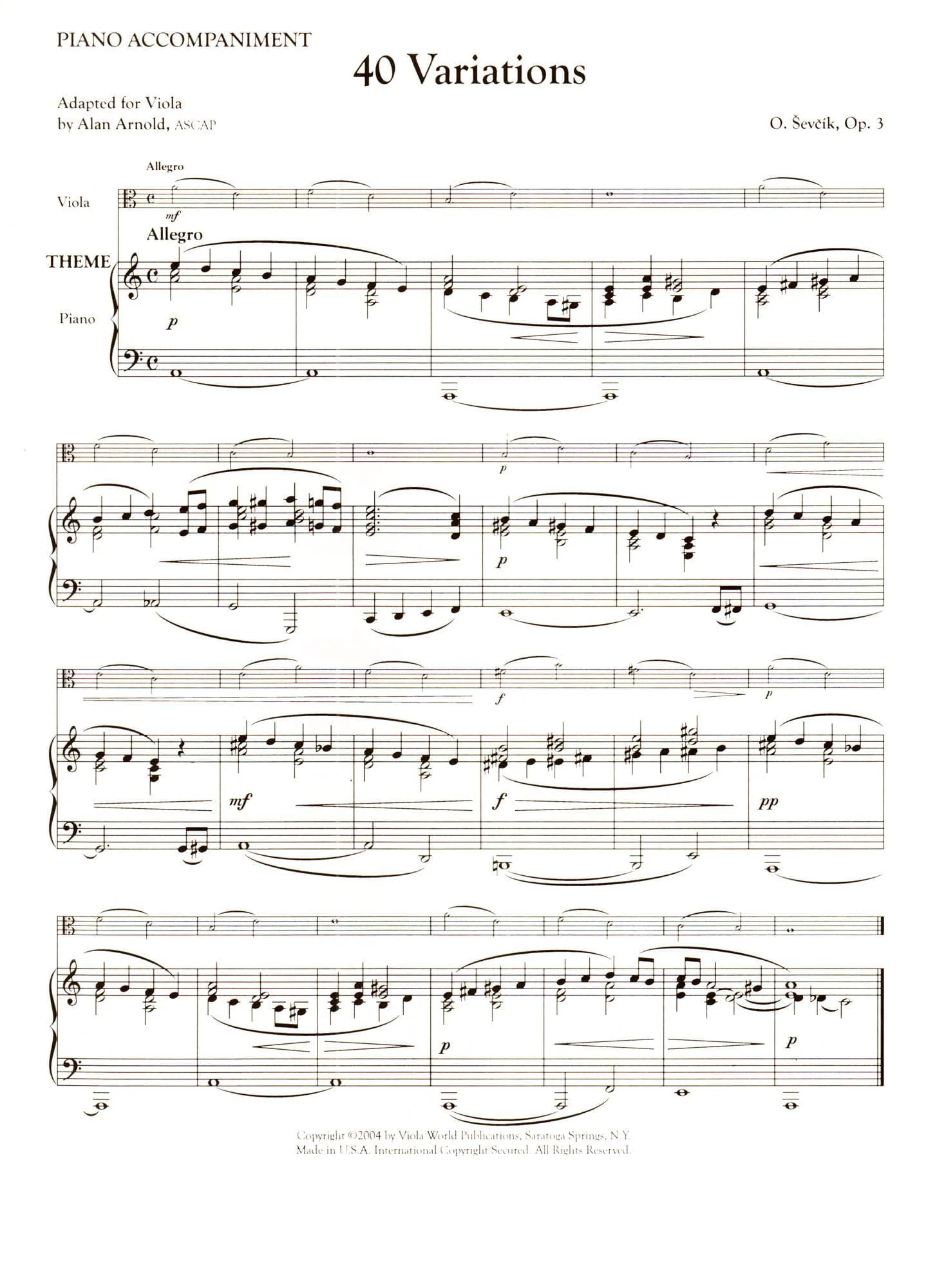 Sevcik, Otakar - Forty Variations for Viola Op 3 - Edited by Alan Arnold - Viola World - Image 3