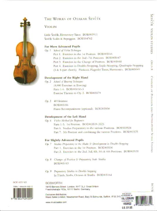 Sevcik, Otakar - Shifting the Position & Preparatory Scale, Op 8 - Violin - published by Bosworth & Co - Image 3