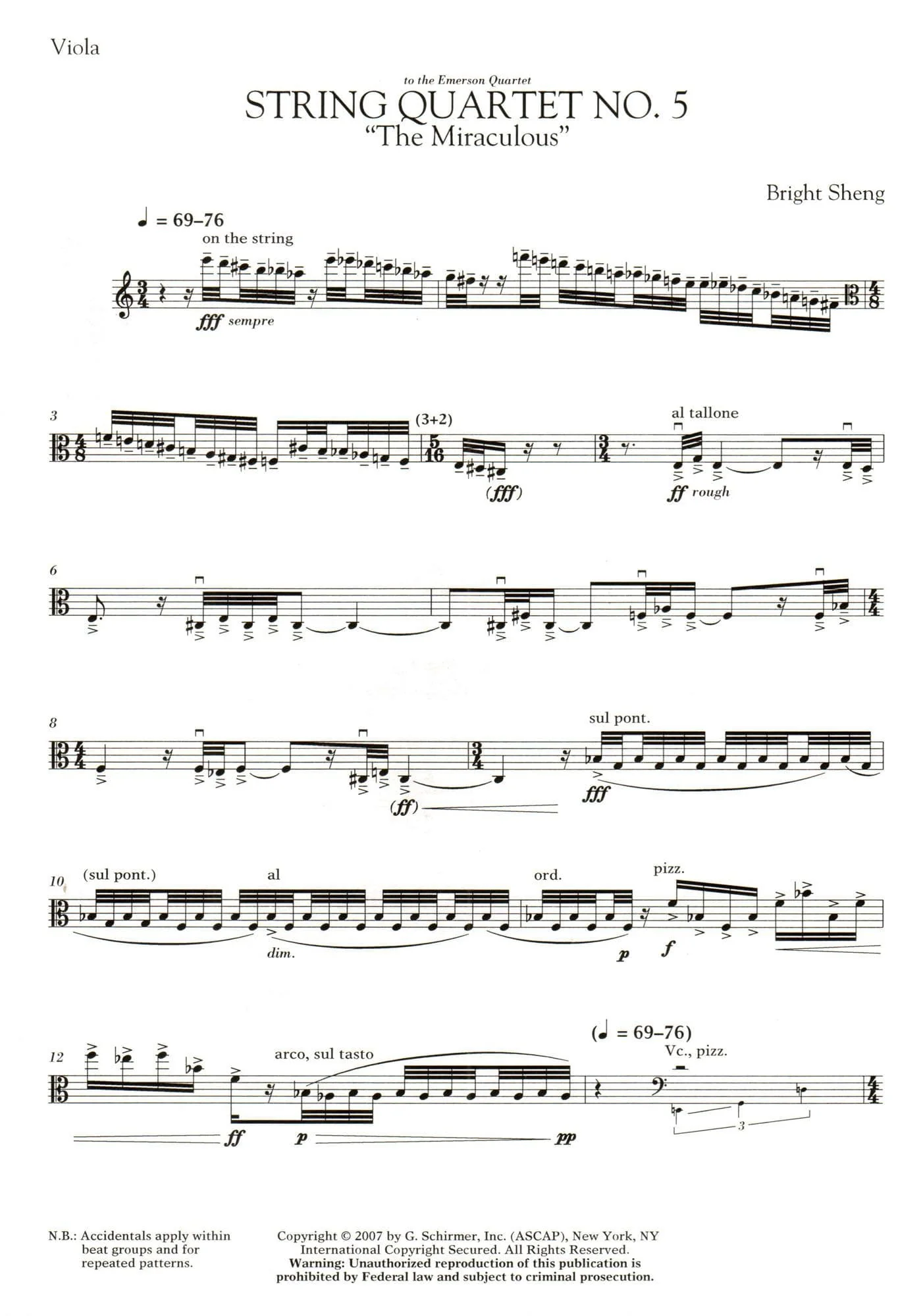 Sheng, Bright - String Quartet No. 5, "The Miraculous" - for 2 Violins, Viola, and Cello - G Schirmer Edition - Image 5