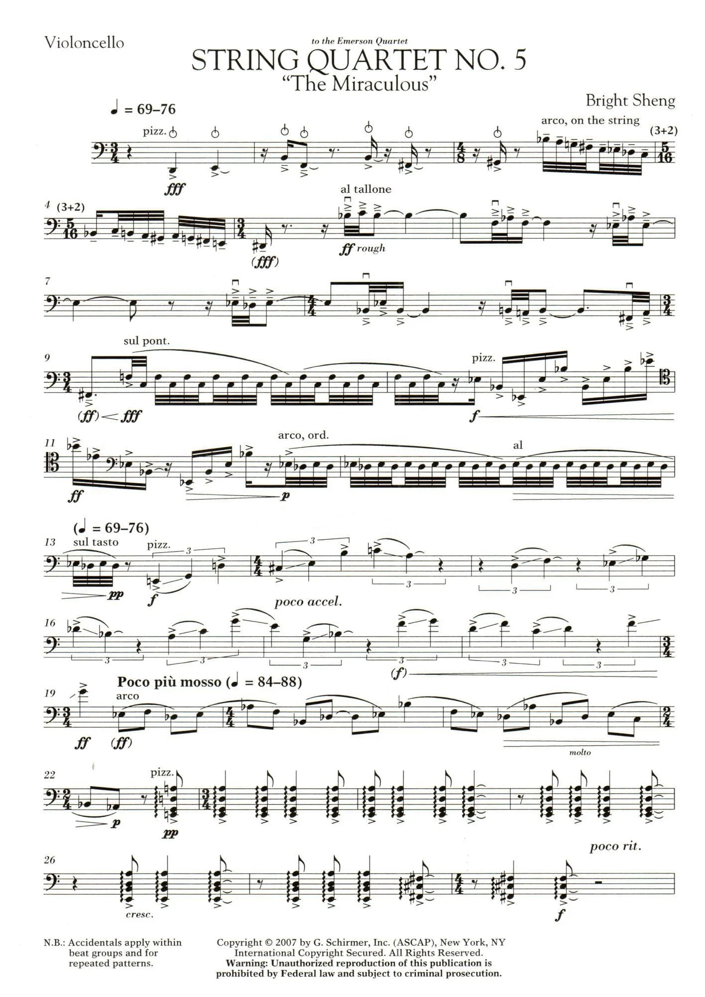 Sheng, Bright - String Quartet No. 5, "The Miraculous" - for 2 Violins, Viola, and Cello - G Schirmer Edition - Image 6