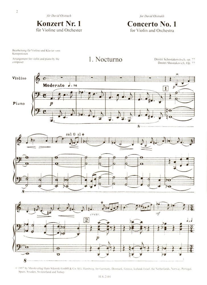 Shostakovich, Dmitri - Concerto No 1 Op 77 - for Violin and Piano - Edition Sikorski - Image 3