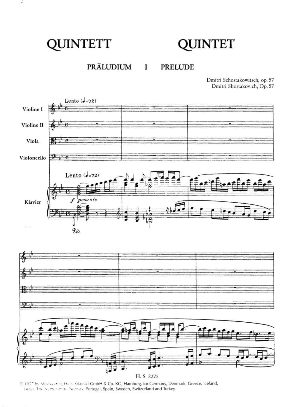 Shostakovich, Dmitri - Piano Quintet in g minor Op 57 Published by Sikorski - Image 2