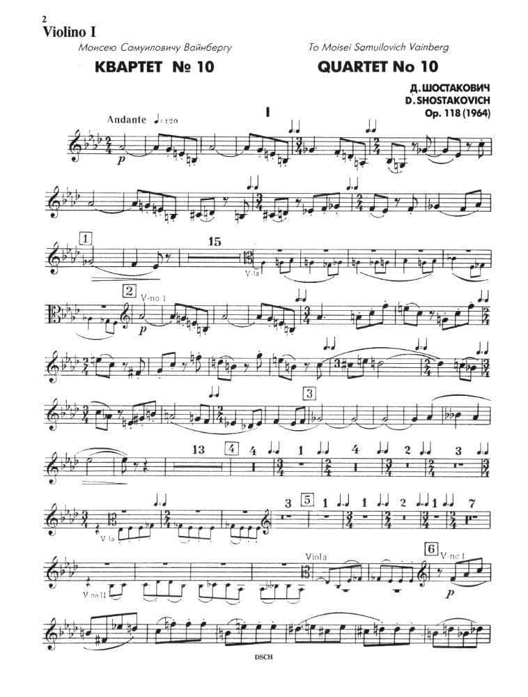 Shostakovich, Dmitri - Quartet No 10 in A flat Major Op 118 Published by DSCH - Image 2