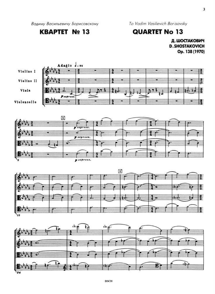 Shostakovich, Dmitri - Quartet No 13 in b-flat, Op 138 Published by DSCH - Image 2