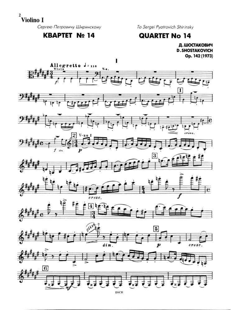 Shostakovich, Dmitri - Quartet No 14 in F-Sharp, Op 142 Published by DSCH - Image 2