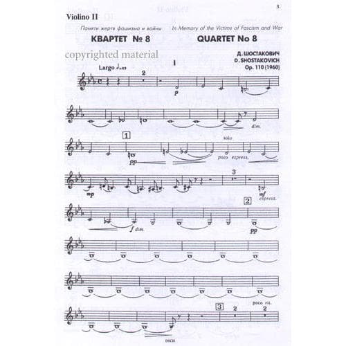 Shostakovich, Dmitri - String Quartet No 8 in c minor, Op 110 - Set of Parts - DSCH Edition - Image 3