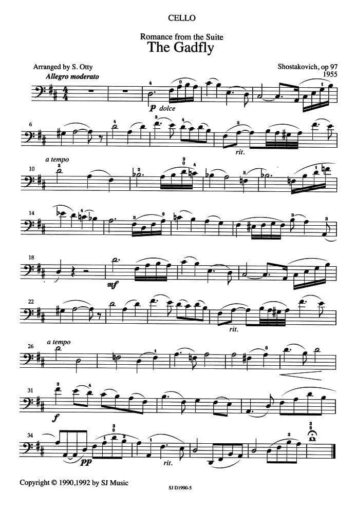 Shostakovich, Dmitri - Romance from the Suite "The Gadfly" - Cello and Piano - arranged by Sue Otty - SJ Music Edition - Image 2