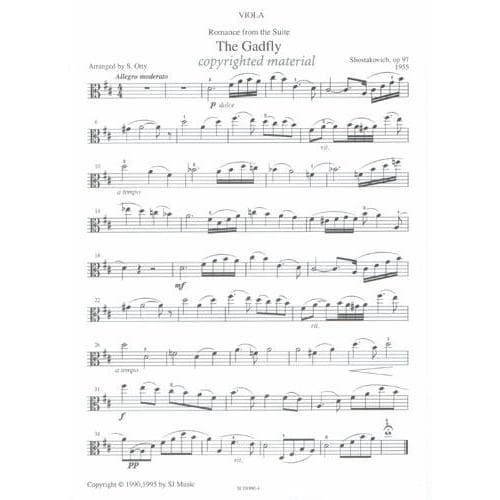 Shostakovich, Dmitri - Romance from the Suite "The Gadfly" - Viola and Piano - arranged by Sue Otty - SJ Music Edition - Image 2