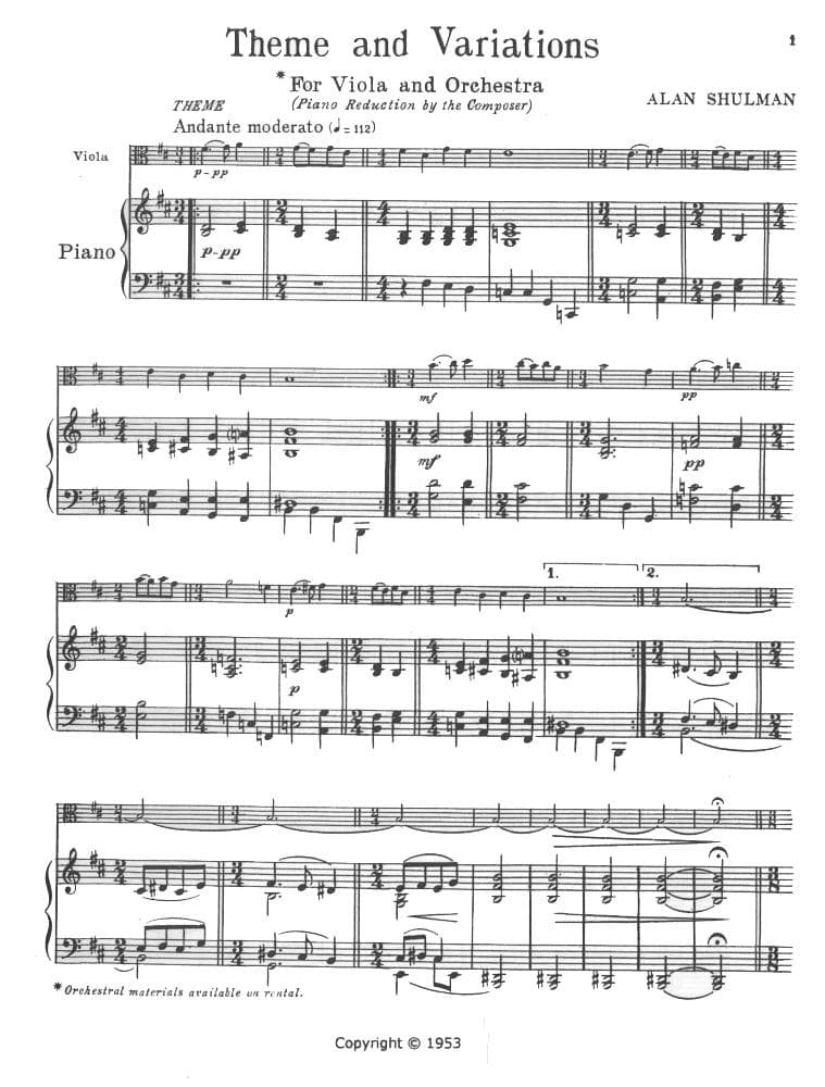 Shulman - Theme and Variations for Viola & Piano - Image 3