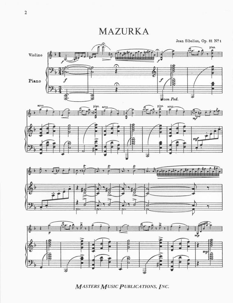 Sibelius, Jean - 5 Pieces for Violin and Piano, op 81 - Masters Music Publications, Inc - Image 2