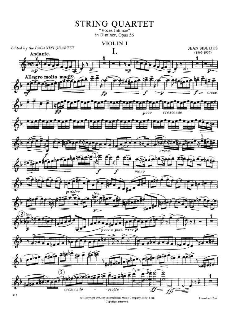 Sibelius, Jean - Quartet in d minor Voces Intimae Op 56 Published by International Music Company - Image 2