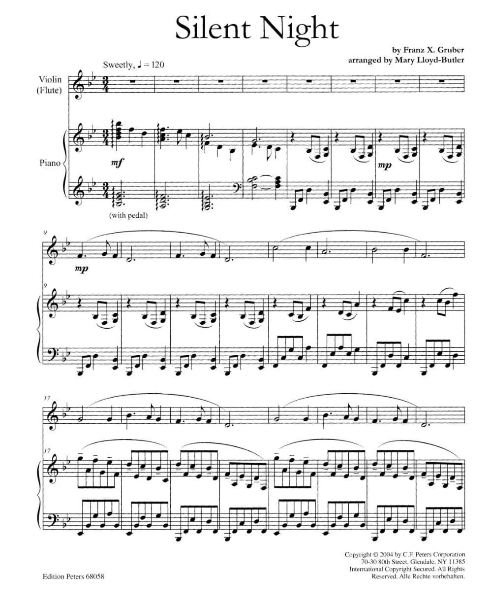 Butler, Mary - Silent Night For Violin andPiano Peters Edition - Image 2