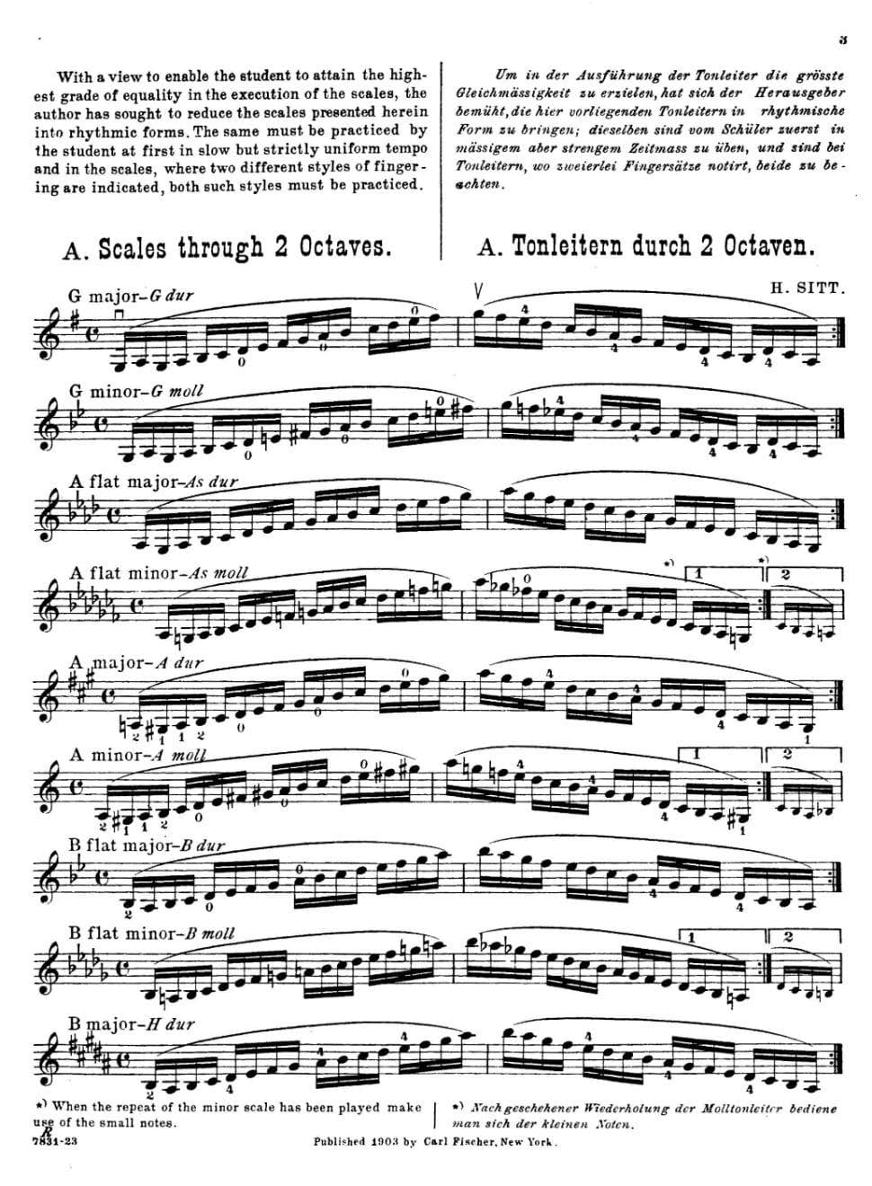 Sitt, Hans  - Scale Studies For Violin Published by Carl Fischer - Image 2