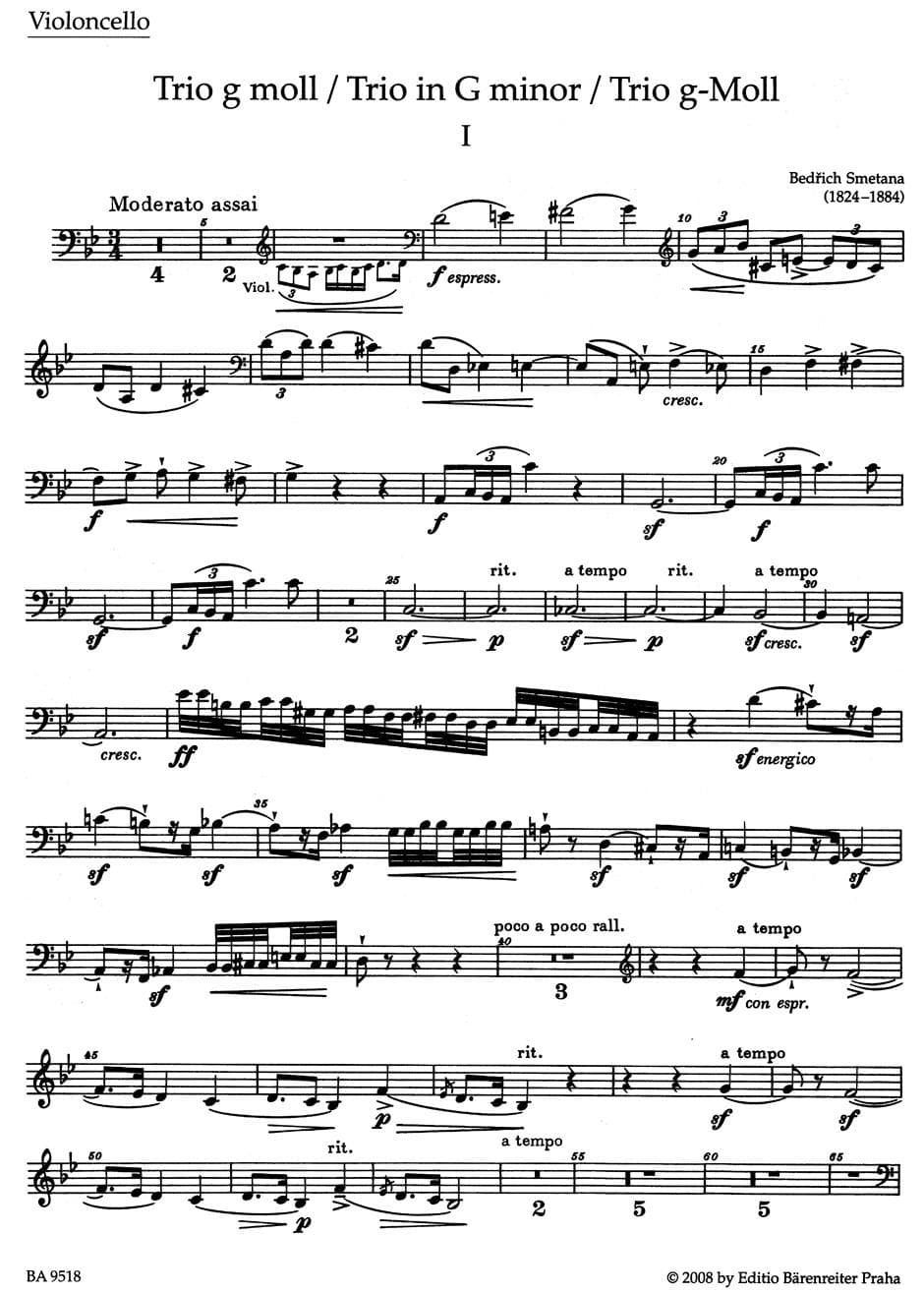 Smetana, Bed?ich - Trio in g minor - Violin, Cello, and Piano - Score and Parts - Bärenreiter Verlag URTEXT - Image 3