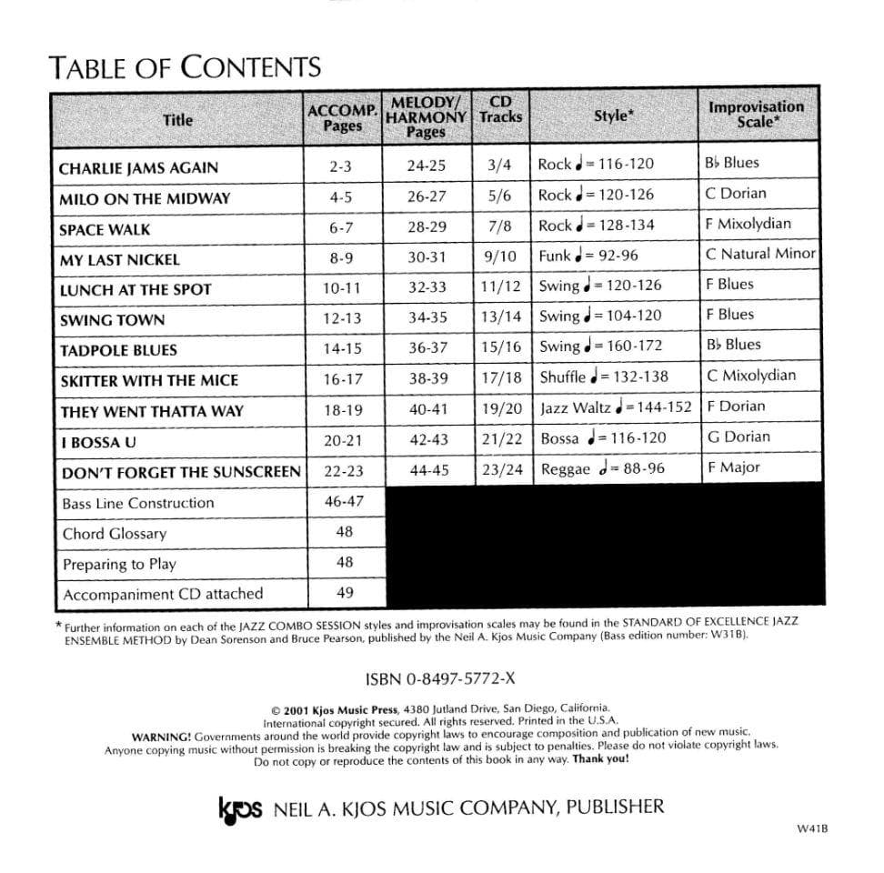 Sorenson, Dean - Jazz Combo Session, for Bass Published by Neil A Kjos Music Company - Image 2