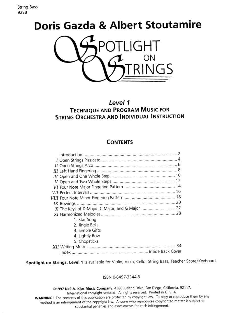 Spotlight On Strings, Level 1, Bass By Doris Gazda Edited by Albert L Stoutamire Published by Neil A Kjos Music Company - Image 2