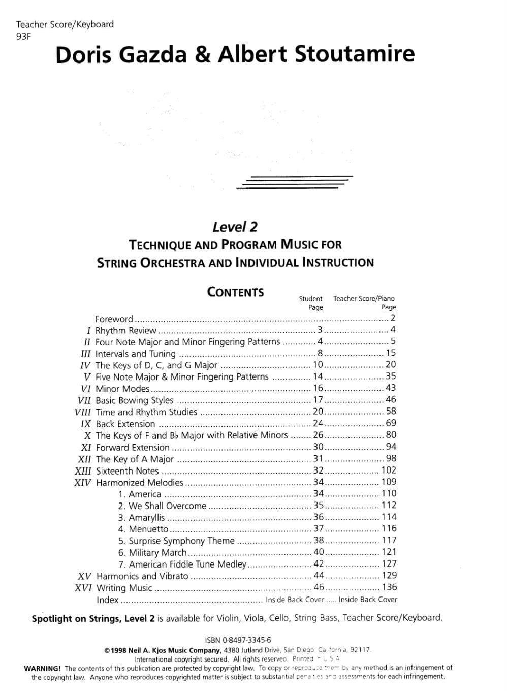 Spotlight On Strings, Level 2, Teacher/Keyboard By Doris Gazda Edited by Albert L Stoutamire Published by Neil A Kjos Music Company - Image 2