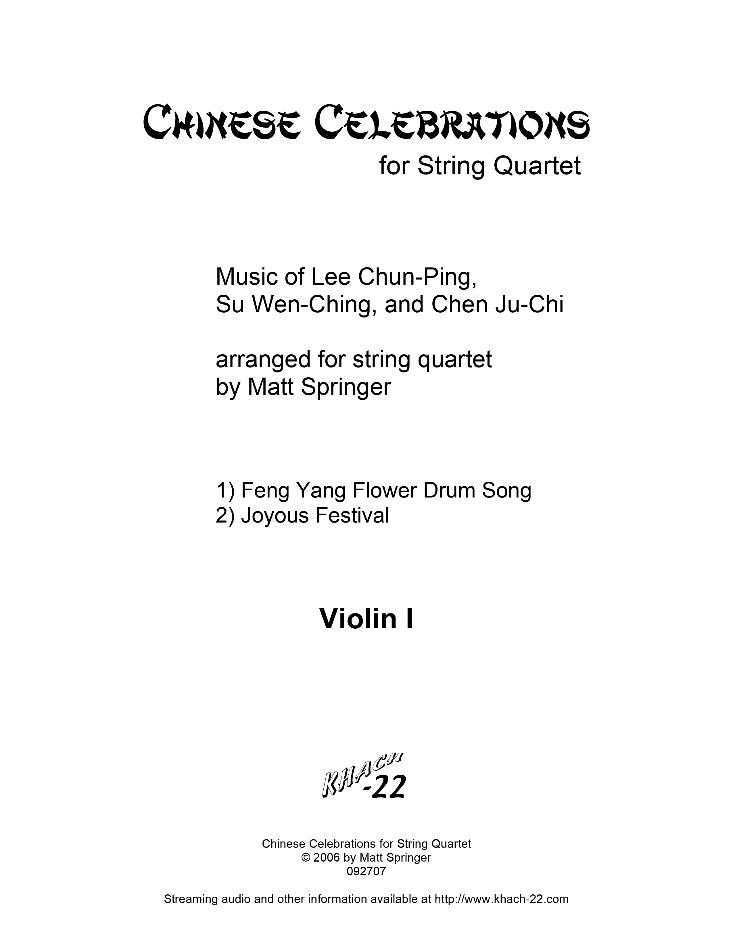 Springer, Matt - Chinese Celebrations for String Quartet - Khach-22 Digital Download - Image 2