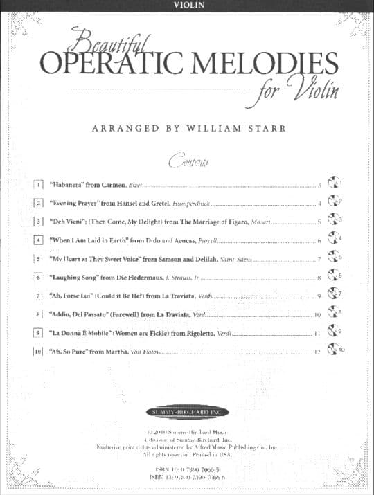 Starr, William - Beautiful Operatic Melodies for Violin - Book and Cd - arranged by William Starr - Summy-Brichard - Image 2