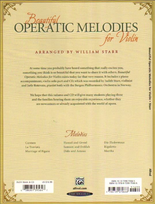 Starr, William - Beautiful Operatic Melodies for Violin - Book and Cd - arranged by William Starr - Summy-Brichard - Image 4