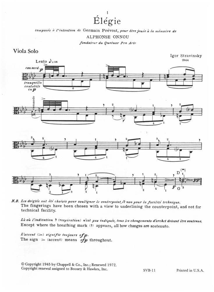 Stravinsky, Igor - Elegie for Solo Viola - Viola or Violin - Boosey & Hawkes - Image 2