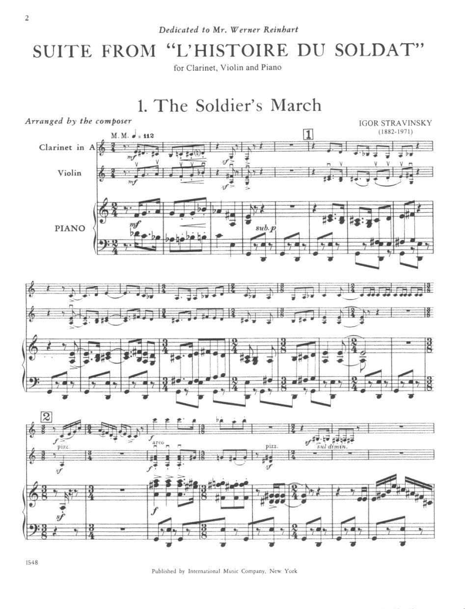 Stravinsky, Igor - Suite From L'Histoire Du Soldat For Violin, Clarinet and Piano Published by International Music Company - Image 2