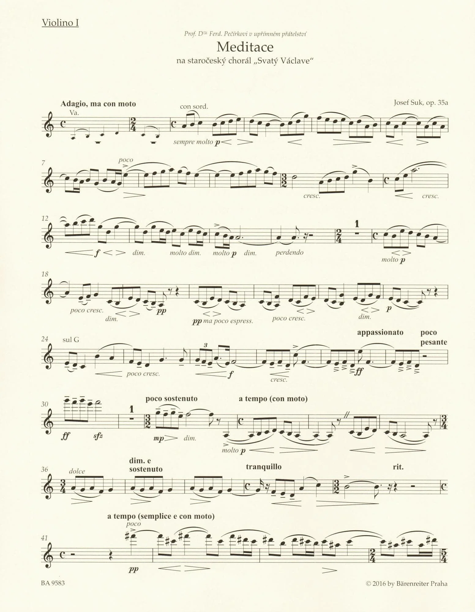 Suk, Josef - Meditation, Opus 35a - for String Quartet - edited by Zdenek Nouza - Barenreiter URTEXT - Image 3