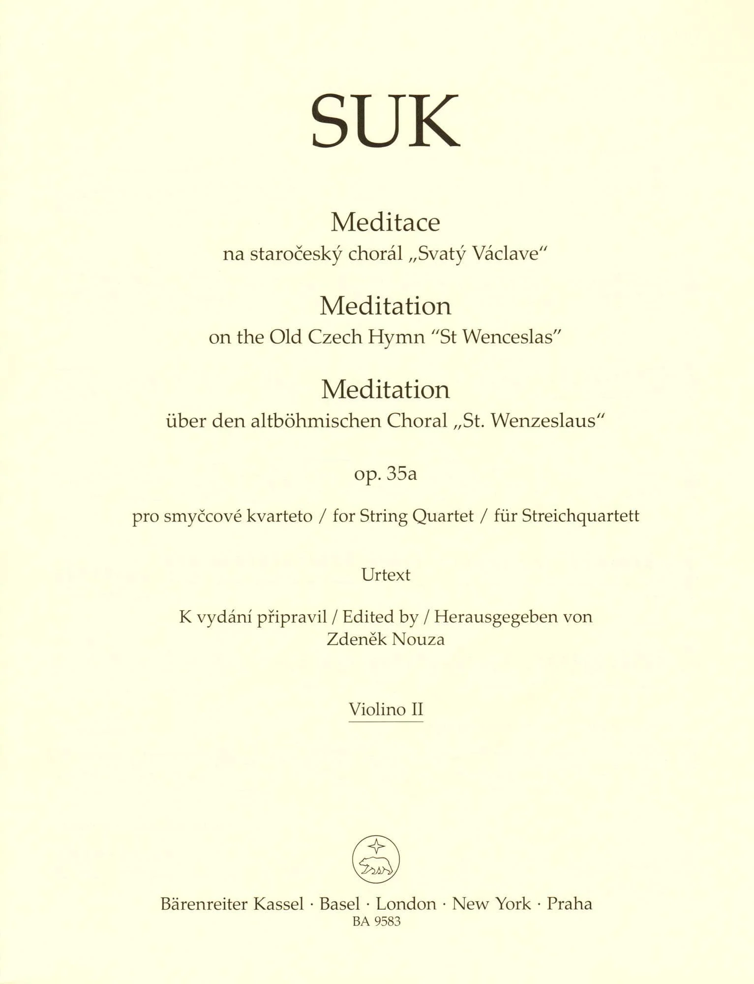 Suk, Josef - Meditation, Opus 35a - for String Quartet - edited by Zdenek Nouza - Barenreiter URTEXT - Image 4