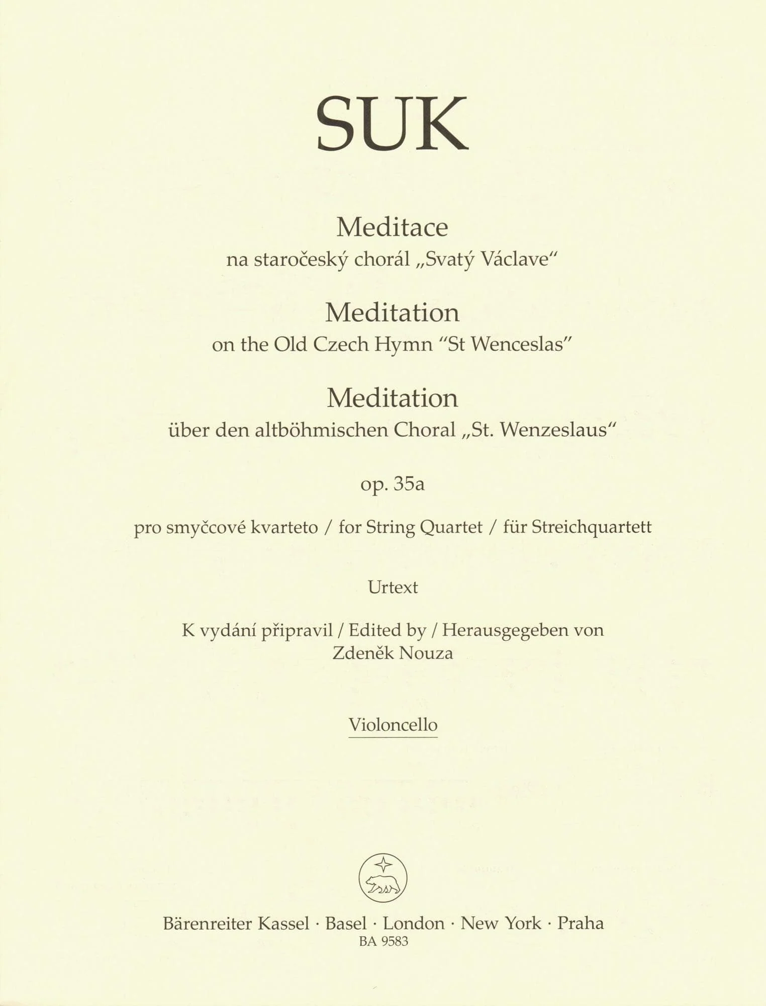 Suk, Josef - Meditation, Opus 35a - for String Quartet - edited by Zdenek Nouza - Barenreiter URTEXT - Image 6