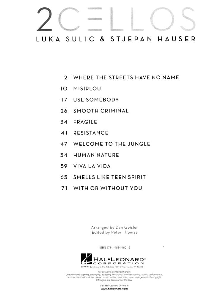 2 Cellos, Luka Sulic and Stjepan Hauser - for Two Cellos - edited by Peter Thomas - Hal Leonard - Image 2
