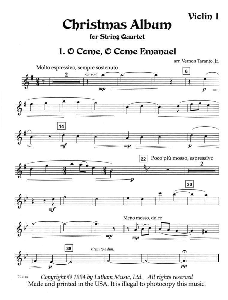 Christmas Album for String Quartet - Set of Parts - arranged by Vernon Taranto - Latham Music - Image 2