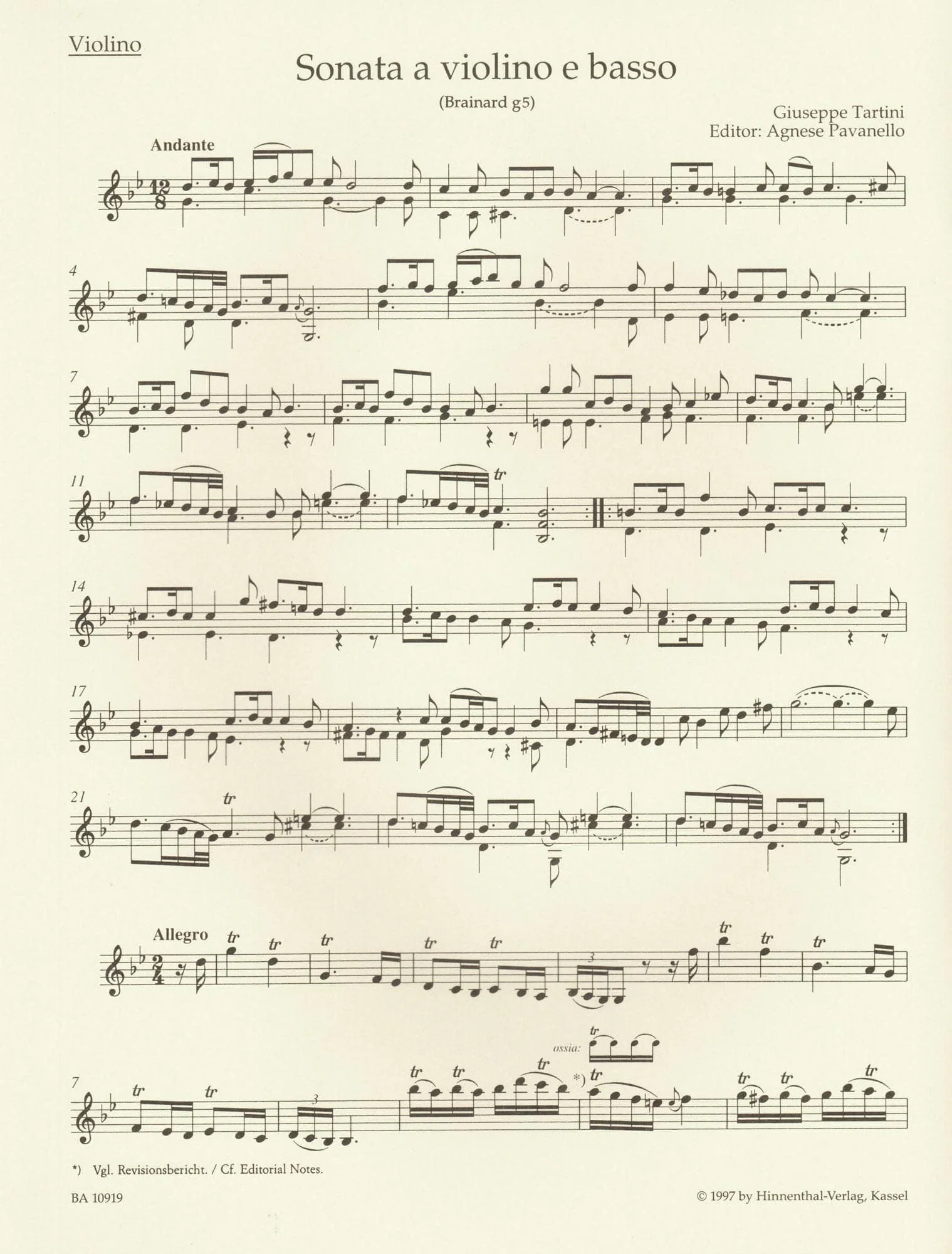 Tartini, Giuseppe - Sonata in G minor ("Devil's Trill") - for Violin and Basso continuo - Barenreiter URTEXT - Image 7