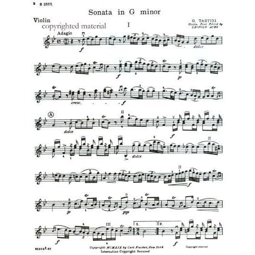 Tartini, Giuseppe - Sonata in g minor Op 1 No 10 For Violin and Piano Edited by Leopold Auer Published by Carl Fischer - Image 2