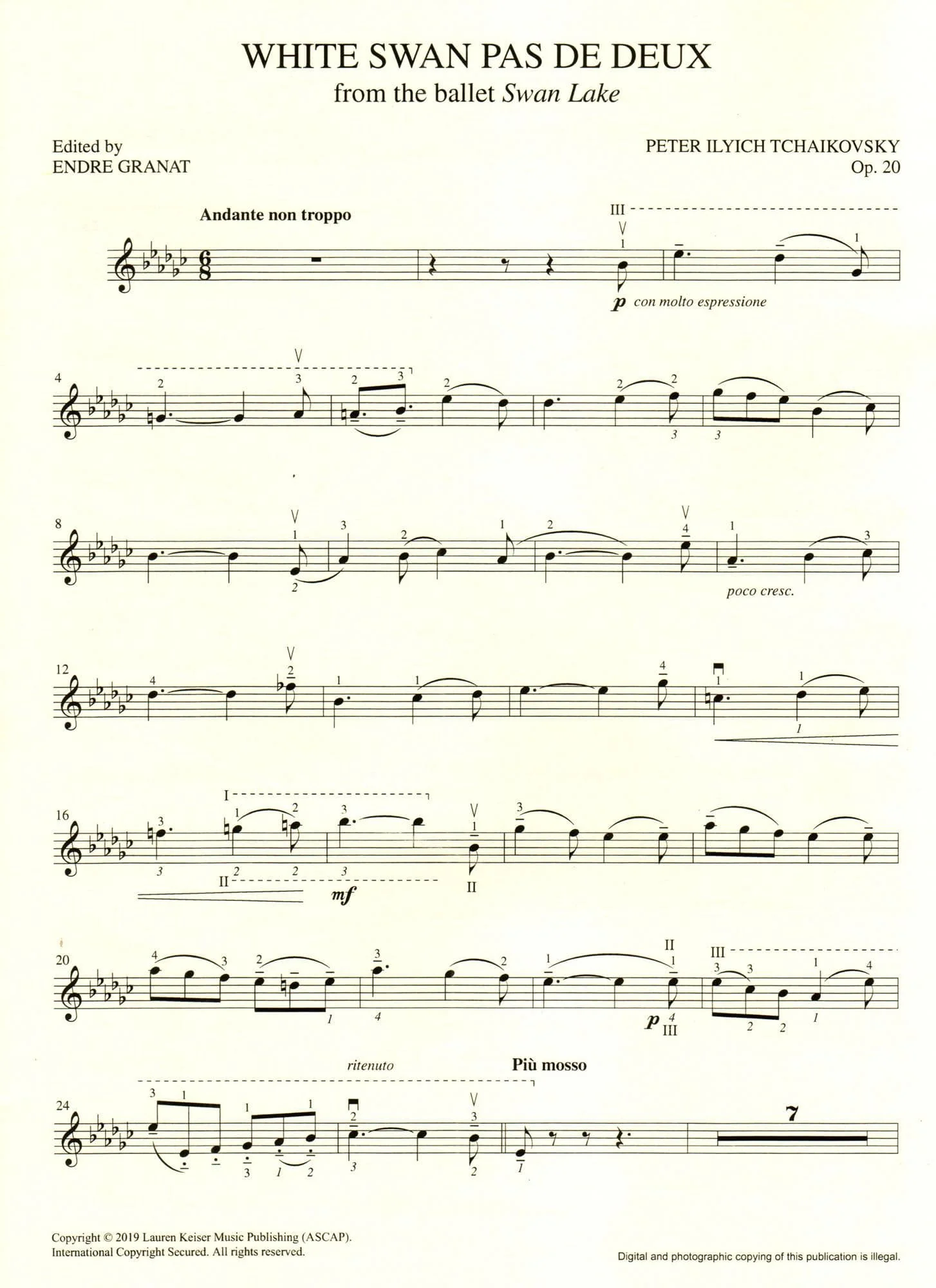 Tchaikovsky, P - Three Solos from Swan Lake - for Violin and Piano - Lauren Keiser Music - Image 3