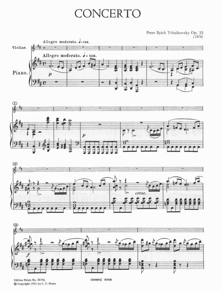 Tchaikovsky, PI - Violin Concerto in D Major, Op 35 - Violin and Piano - edited by Flesch - Peters - Image 2