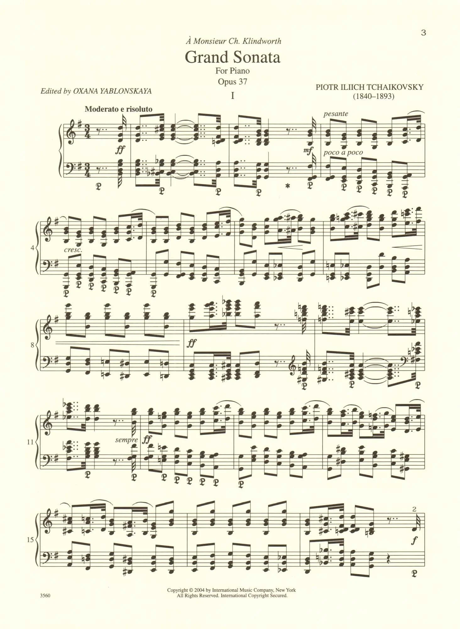 Tchaikovsky, Pyotr Ilyich - Grand Sonata, Op. 37 - for Solo Piano - edited by Oxana Yablonskaya - International Music Company - Image 3