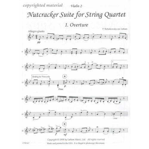 Tchaikovsky, Pyotr Ilyich - Parts - Nutcracker Suite For String Quartet Arranged and Published by Lathem - Image 3