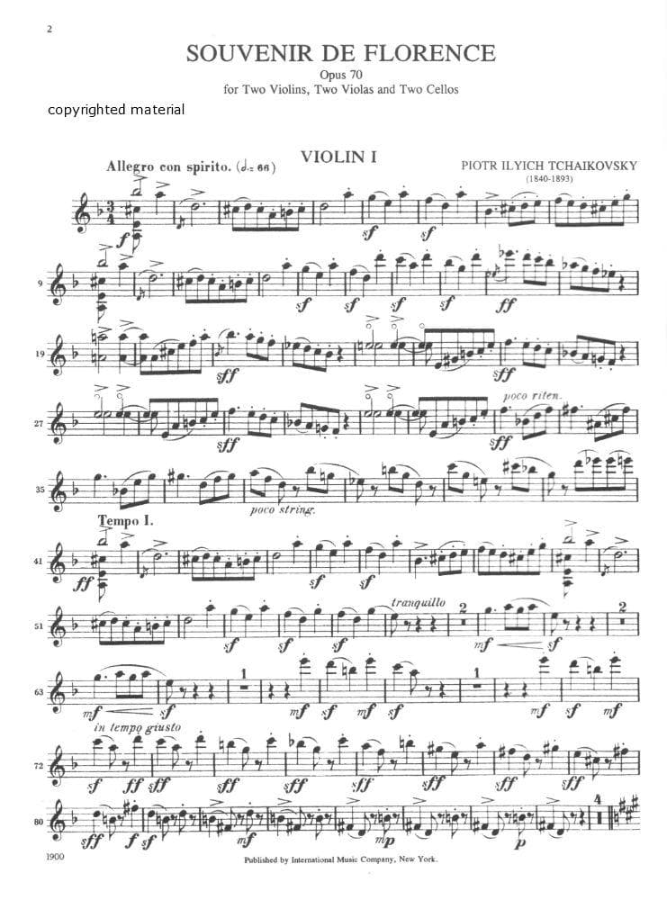 Tchaikovsky, Pyotr Ilyich - Souvenir de Florence Op 70, Parts For Two Violins, Two Violas, and Two Cellos Published by International Music Company - Image 2