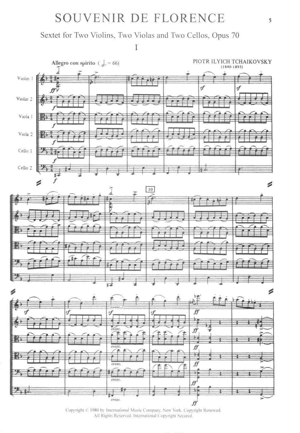 Tchaikovsky, Pyotr Ilyich - Souvenir de Florence, Op 70, Score Published by International Music Company - Image 2