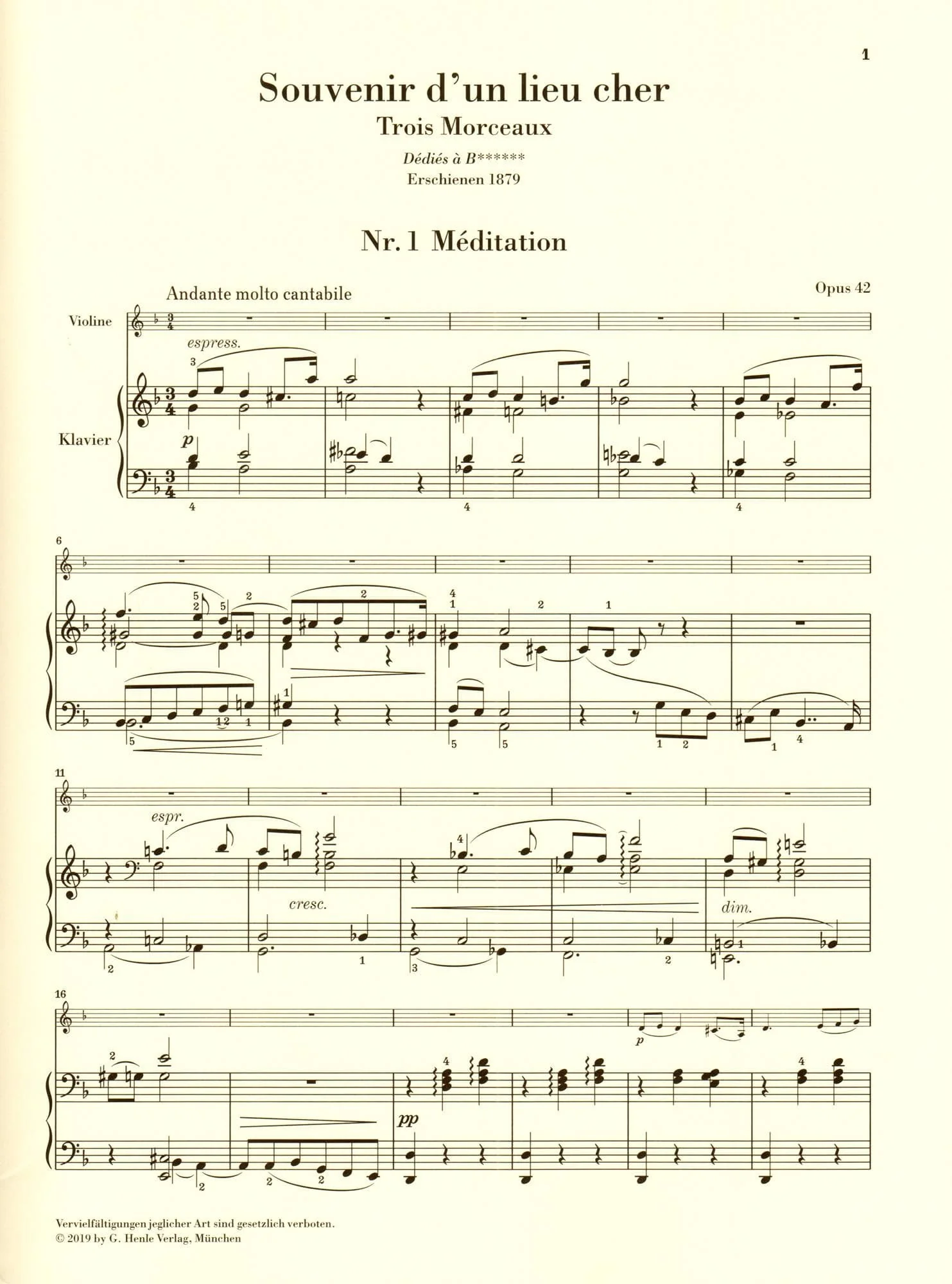 Tchaikovsky, PI - Souvenir d'un Lieu Cher, Op 42 - Violin and Piano - edited by Komarov - G Henle Verlag URTEXT - Image 4